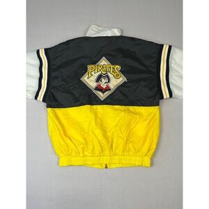 Vtg Pittsburgh Pirates Jacket Mens L Black Yellow Color Block MLB 90s Full Zip